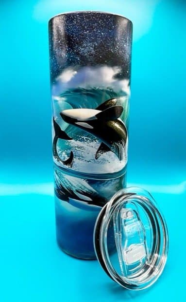 Orca Tumbler | Sublimation 20oz Skinny Tumbler, Sea Life Design