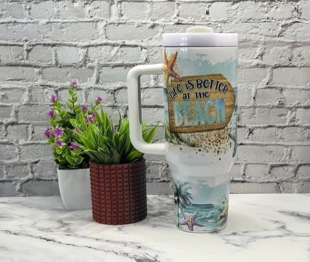 Beach Tumbler 40oz: Summer Vibes Sea Turtle, Starfish