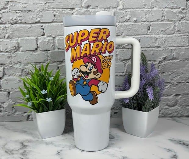 40oz Stanley Dupe Video Game Tumbler 40oz Mario Tumbler Custom Tumbler Retro Video Game 80's Video Game Gift for Gamers Vintage Video Game