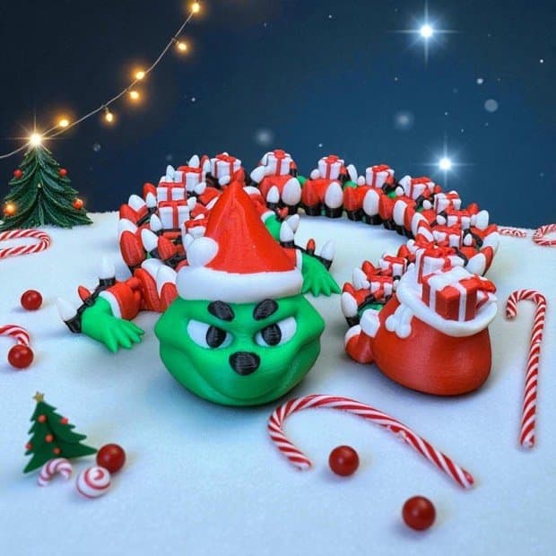 Holiday Decoration 3D Printed Grump Articulating Dragon Fidget Toy Christmas Gift Winter Decor Unique Present Stocking Stuffer Secret Santa