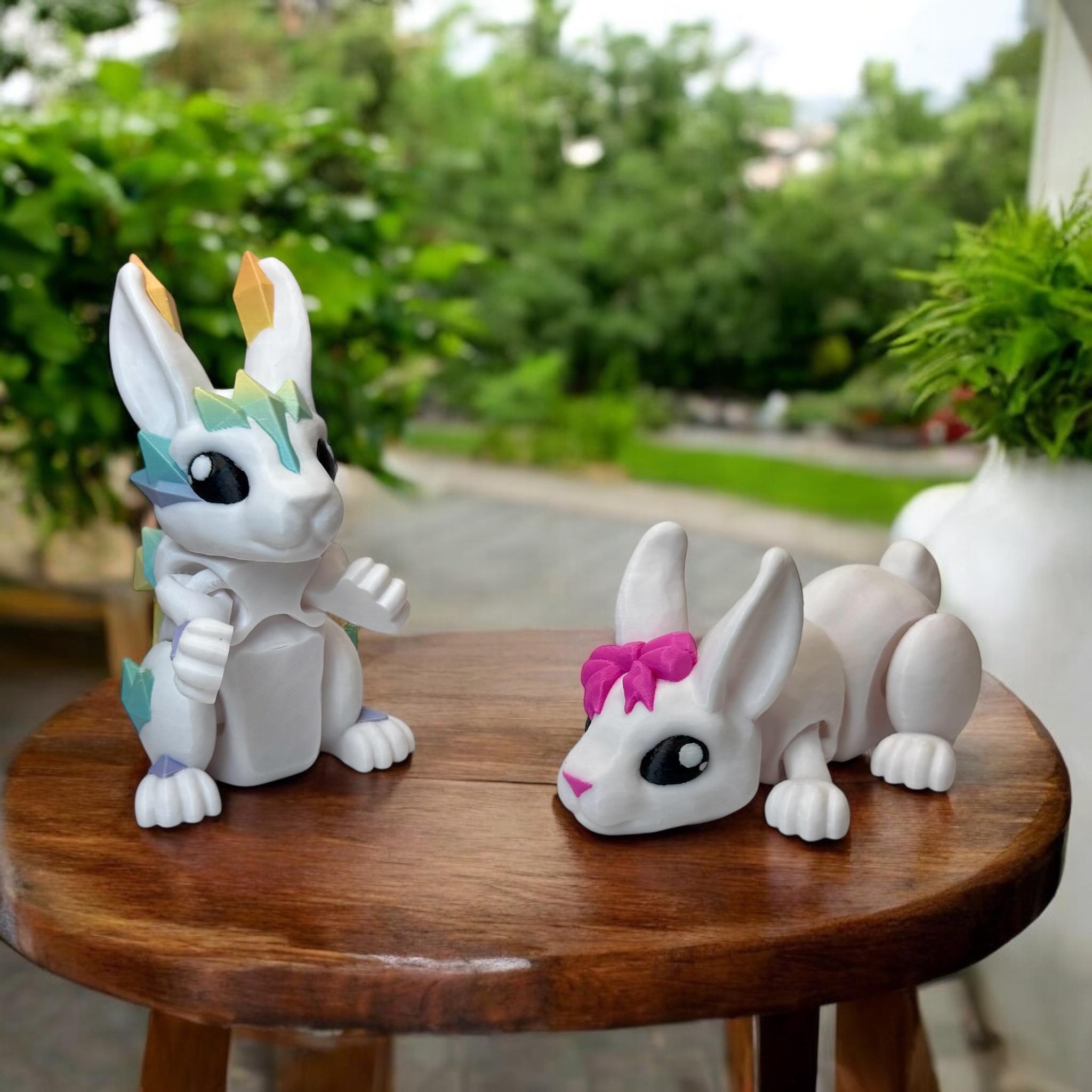 3D Printed Articulated Crystal Easter Bunny Couple, Fidget Desk Toy